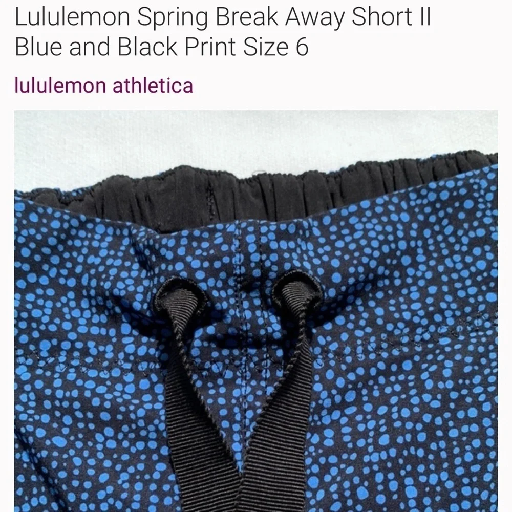 EUC - Lululemon Spring Break Away Short II Blue and Black Print Size 4